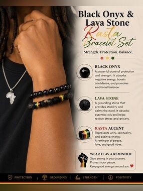 Black Onyx & Lava Stone Rasta Bracelet Set